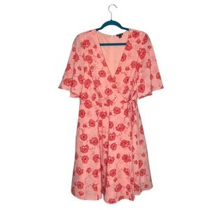 Torrid Pink Floral Georgette Faux Wrap Short Sleeve Dress